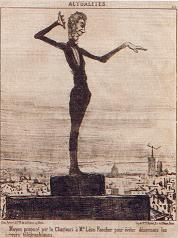 Gravure de Daumier du "Charivari" (1851) : Le ministre de l'Intérieur  Léon Faucher transmet de fausses nouvelles par le télégraphe. (coll. part.)